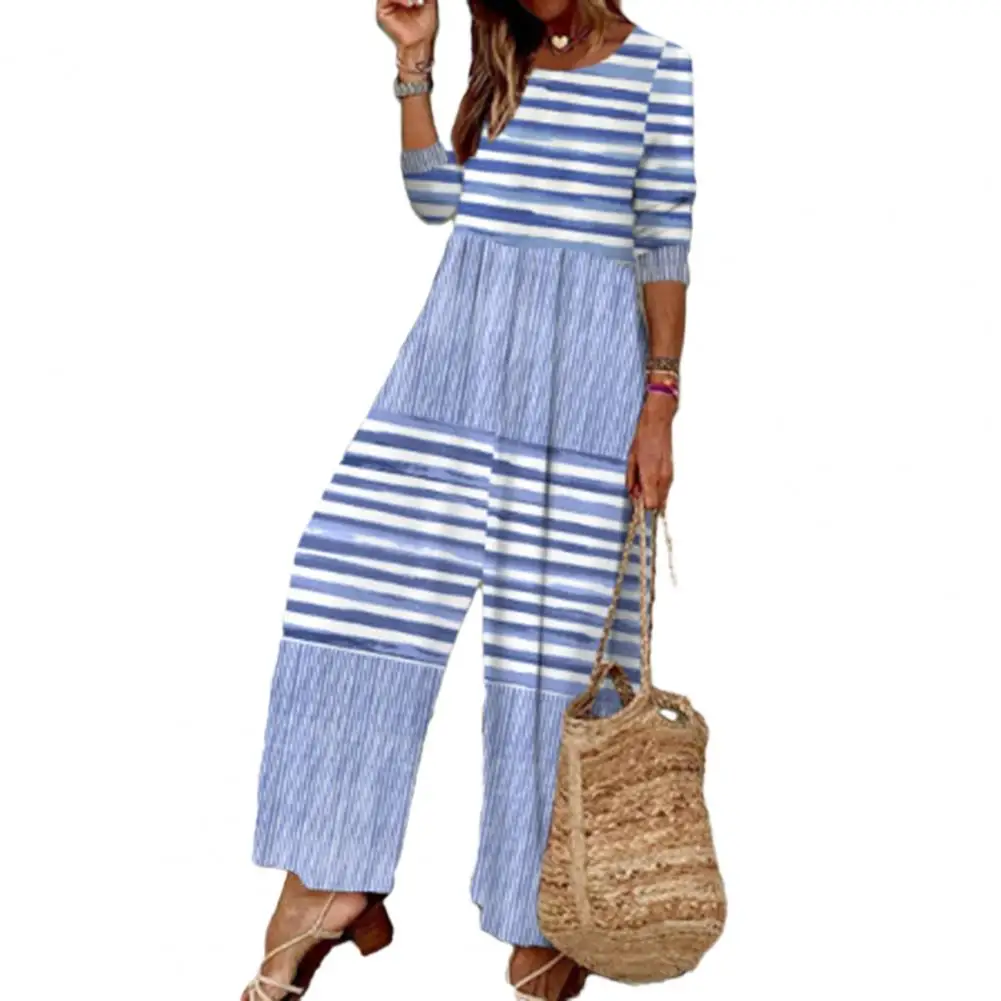 Women Fall Spring Jumpsuit Striped Color Matching Wide Leg Loose Long Sleeve Patchwork Ankle Length Deep Crotch Jumpsuit
Women Fall Spring Jumpsuit Striped Color Matching Wide Leg Loose Long Sleeve Patchwork Ankle Length Deep Crotch Jumpsuit