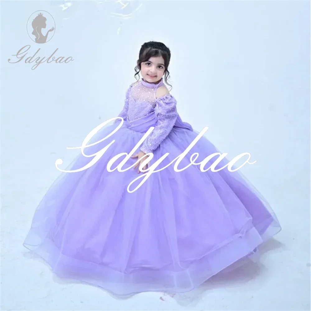 Princess High Neck Off The Shoulder Long Sleeve Lace Pleat Flower Girl Dress Bow Sequined Formal First Communion Gown Customized
Princess High Neck Off The Shoulder Long Sleeve Lace Pleat Flower Girl Dress Bow Sequined Formal First Communion Gown Customized