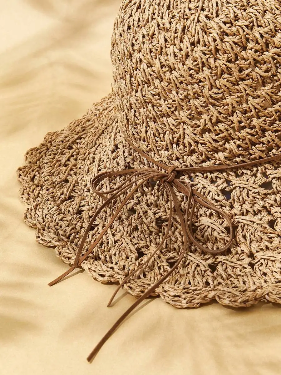 Womens Woven Straw Crochet Hat With Bow Ruffled Edge For Beach Vacation Casual
Womens Woven Straw Crochet Hat With Bow Ruffled Edge For Beach Vacation Casual