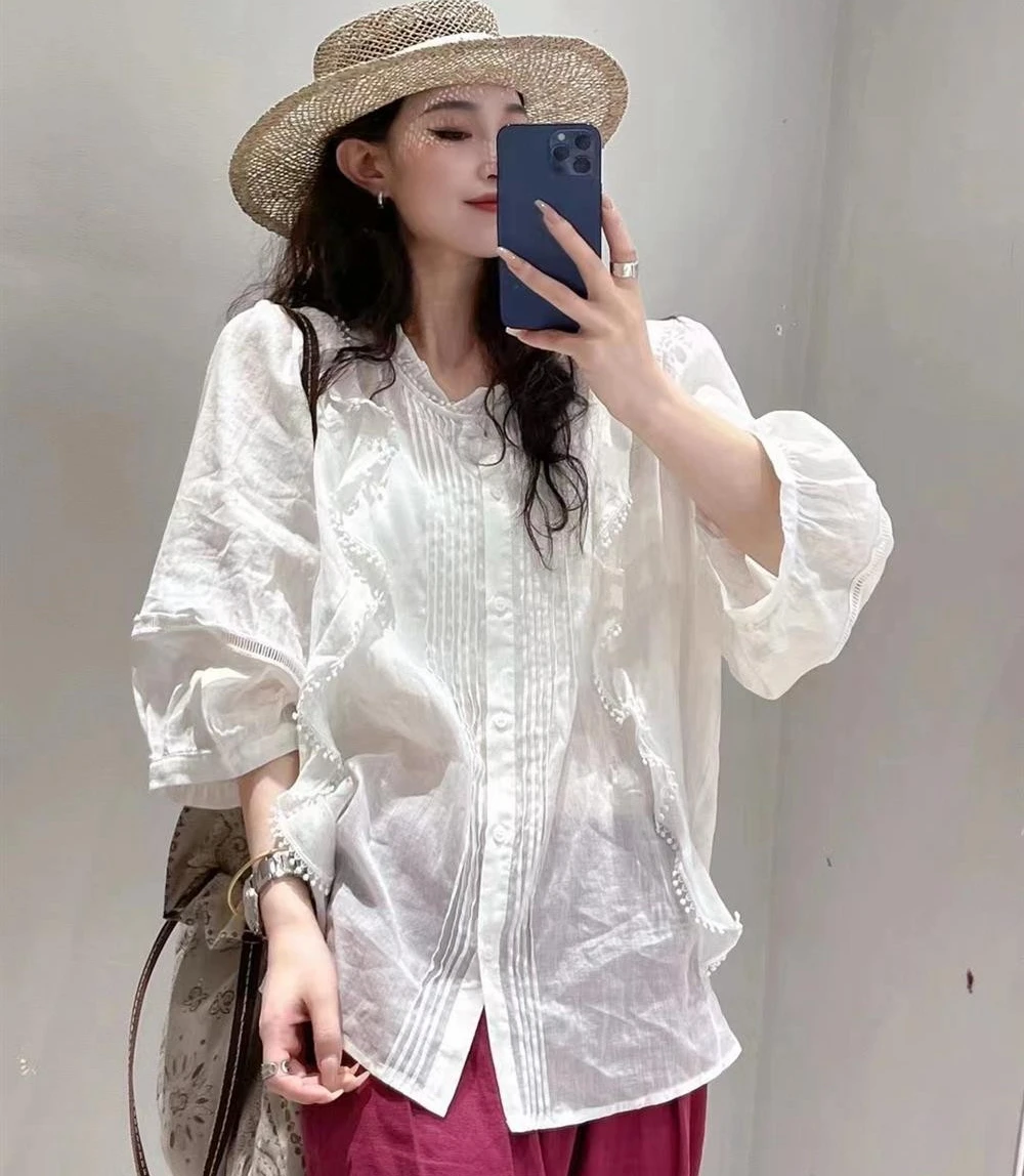 BOLATU Women's Loose Slim Fit round Neck Pleated Shirt Long Sleeve Seven Points Top Korean Style Commute Pure Color Cotton
BOLATU Women's Loose Slim Fit round Neck Pleated Shirt Long Sleeve Seven Points Top Korean Style Commute Pure Color Cotton