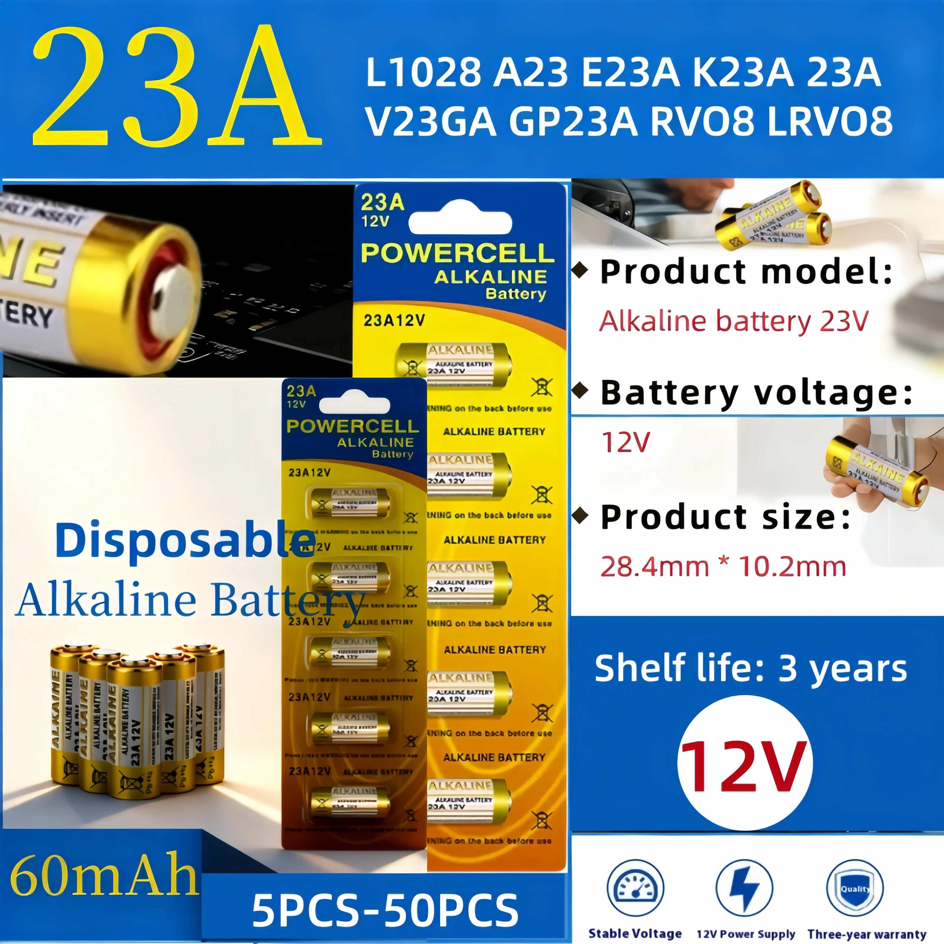 Long-lasting Battery Capacity: 12V A23 23A. Alkaline Dry Battery. Doorbell Remote Control Electric Toy MN21 LRV08 A23S E23A EL12
Long-lasting Battery Capacity: 12V A23 23A. Alkaline Dry Battery. Doorbell Remote Control Electric Toy MN21 LRV08 A23S E23A EL12