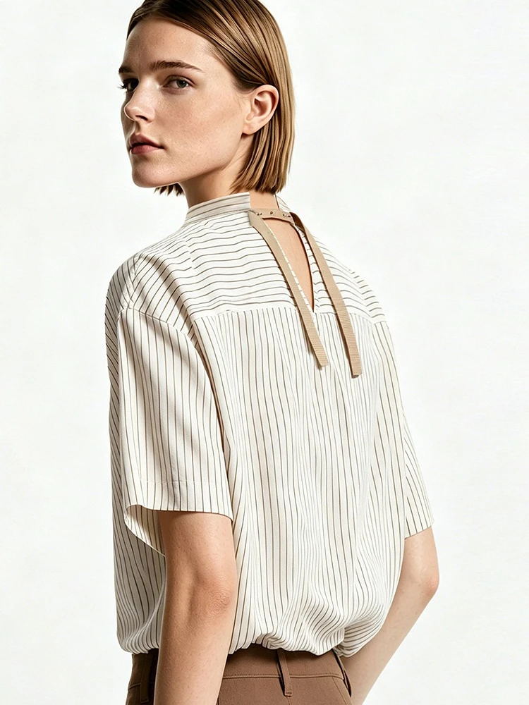 Amii Striped Women's Shirt 2026 Summer New Stand Collar Contrast Ribbon Trim Cotton Blouse Loose Breathable Casual Top 12642011
Amii Striped Women's Shirt 2026 Summer New Stand Collar Contrast Ribbon Trim Cotton Blouse Loose Breathable Casual Top 12642011