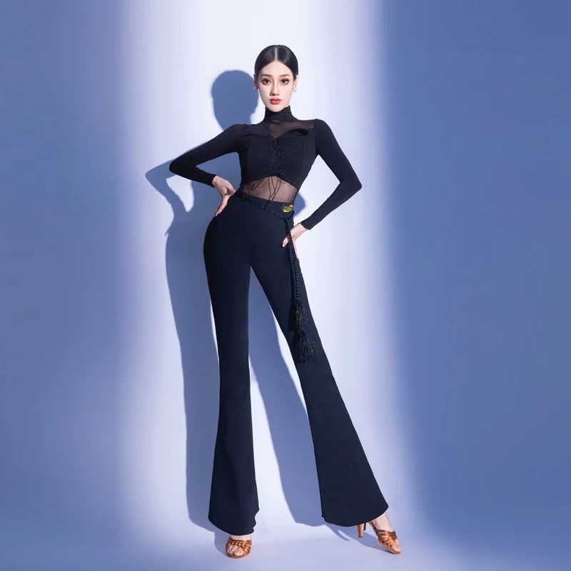 Women Latin Dance Clothes Black High Collar Bodysuit Flare Pants Samba Rumba Tango Dance Outfit ChaCha Performance Costume 5312
Women Latin Dance Clothes Black High Collar Bodysuit Flare Pants Samba Rumba Tango Dance Outfit ChaCha Performance Costume 5312