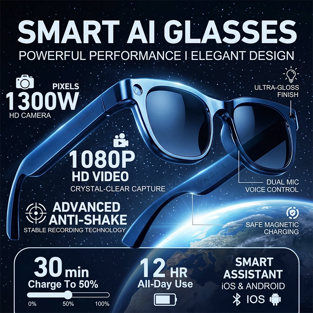 2026 New Smart Glasses 13MP HD Camera 1080P Video Anti-Shake Photo Recognition BT Call Real-Time Translation Sports Sunglasses
2026 New Smart Glasses 13MP HD Camera 1080P Video Anti-Shake Photo Recognition BT Call Real-Time Translation Sports Sunglasses