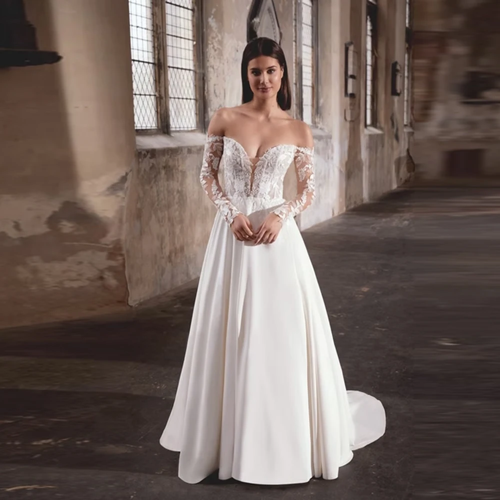 2025 Graceful A-Line Wedding Dresses Off The Shoulder Lace Appliques Bridal Gowns Princess Party Vestidos Para Mujer Customized
2025 Graceful A-Line Wedding Dresses Off The Shoulder Lace Appliques Bridal Gowns Princess Party Vestidos Para Mujer Customized