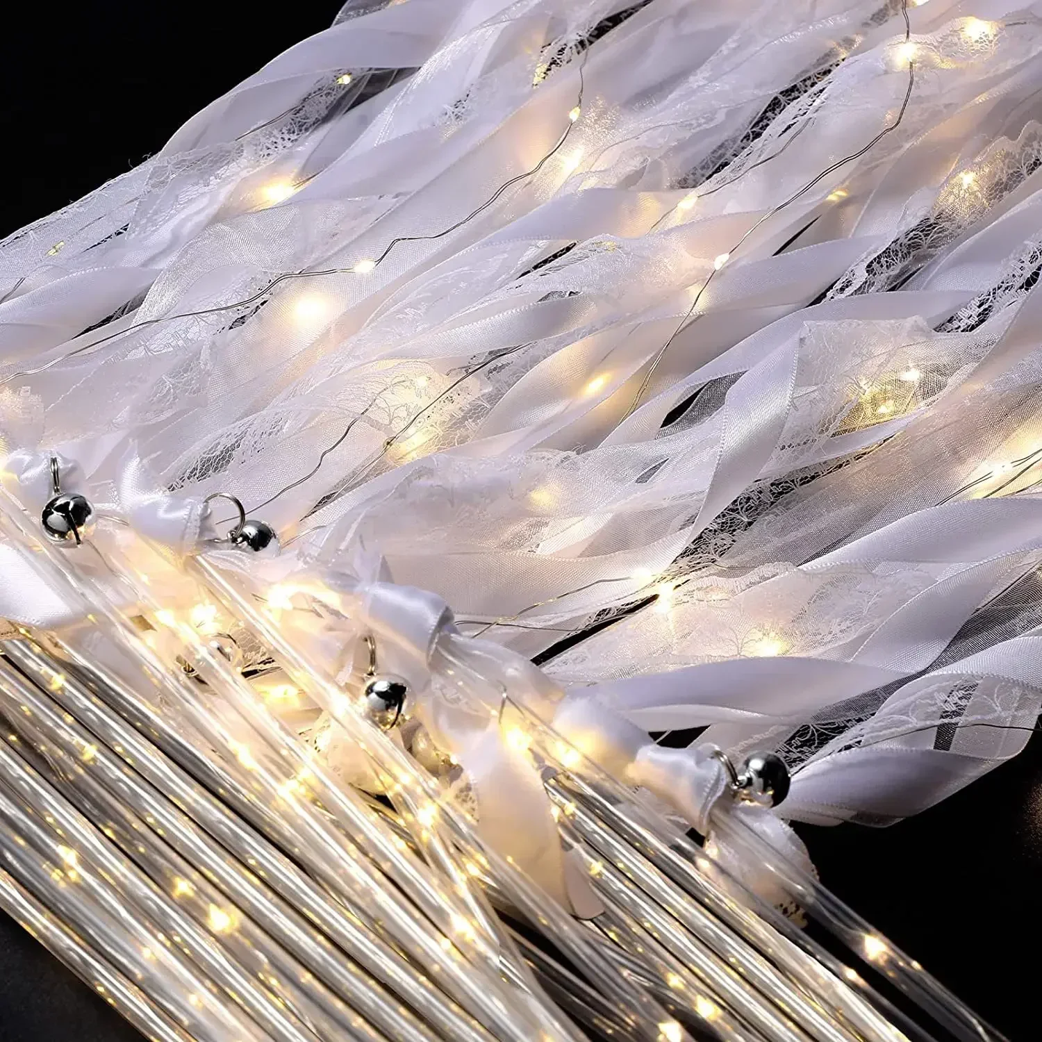 10pcs Wands Ribbon Streamers with Bells LED Light Up Silk Fairy Wand Glow Flash Lace Stick for Birthday Party Wedding Festival
10pcs Wands Ribbon Streamers with Bells LED Light Up Silk Fairy Wand Glow Flash Lace Stick for Birthday Party Wedding Festival
