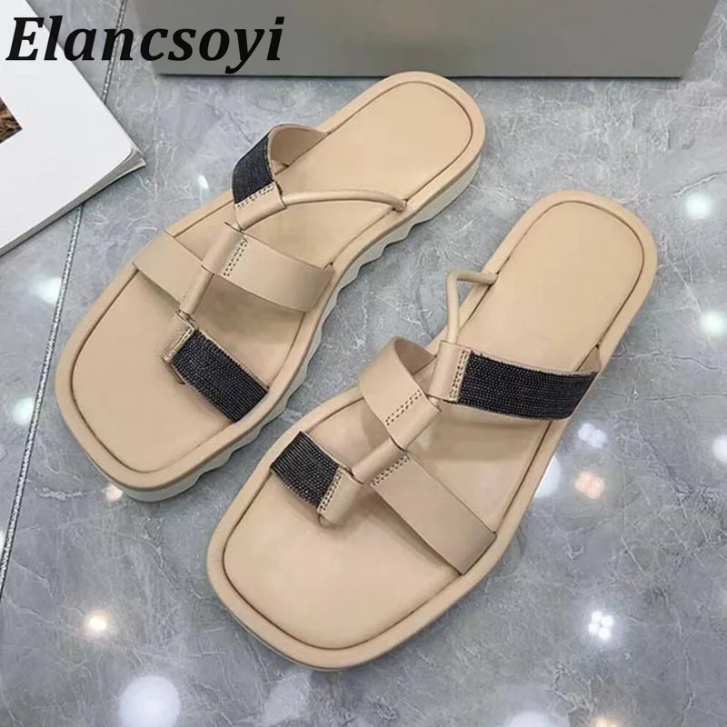 Summer Flat Heel Thick Bottom Flip Flops Genuine Leather Slippers Women's Metal Bead Solid Color Sandals Beach Vacation Shoes
Summer Flat Heel Thick Bottom Flip Flops Genuine Leather Slippers Women's Metal Bead Solid Color Sandals Beach Vacation Shoes