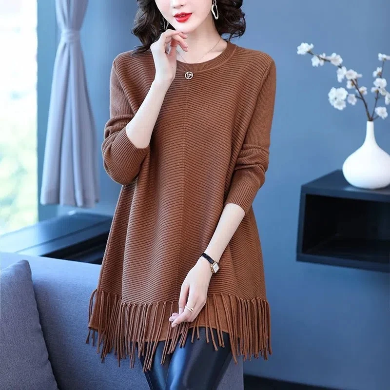 Women's Knitted Sweater Pullover 2022 New Autumn Winter Spring Loose Long Sweater Coat Korean Round Neck Tassel Knitting Dress
Women's Knitted Sweater Pullover 2022 New Autumn Winter Spring Loose Long Sweater Coat Korean Round Neck Tassel Knitting Dress