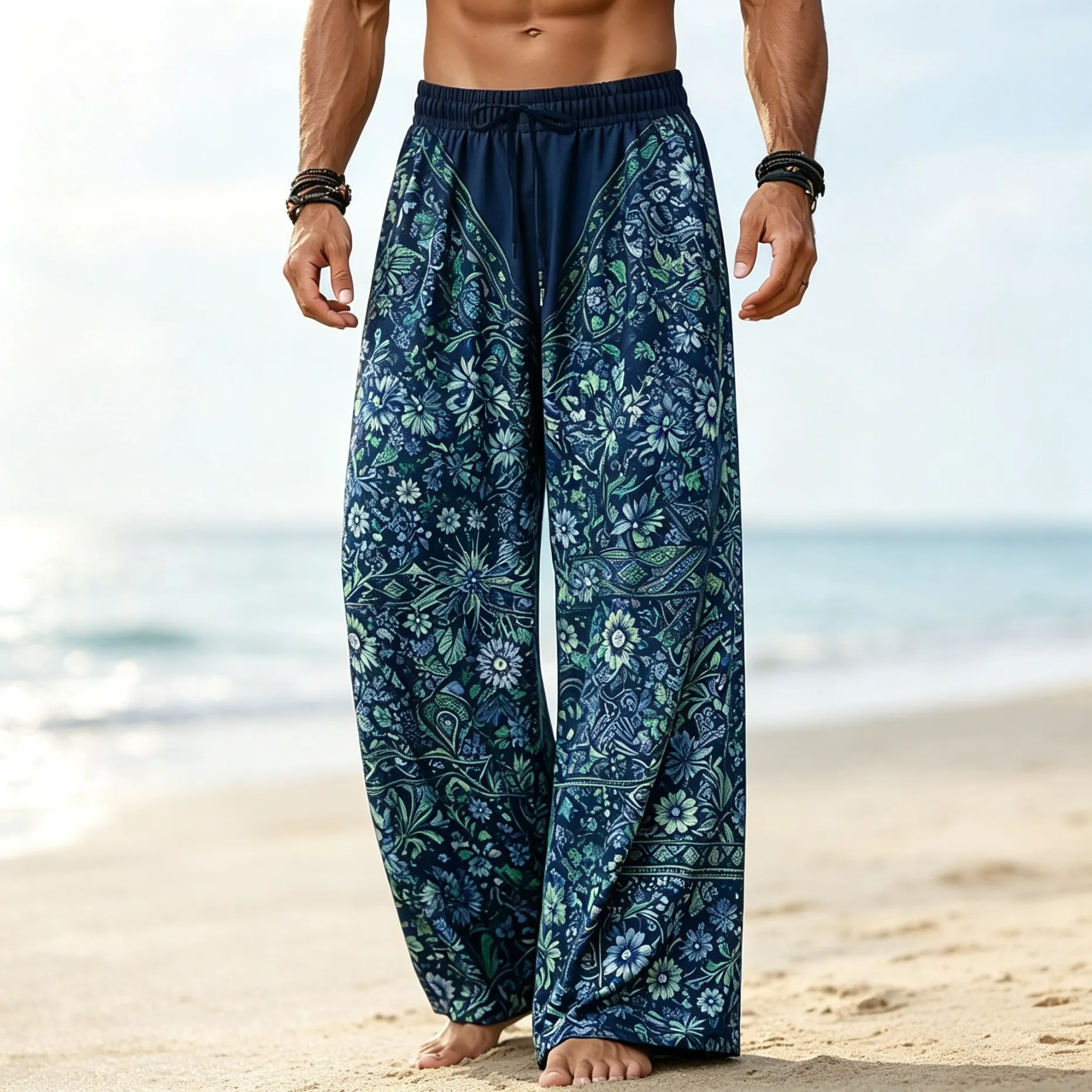Men's Boho Paisley Floral Print Drawstring Wide Leg Pants, Casual Loose Trousers For Spring Summer Beach & Daily Wear
Men's Boho Paisley Floral Print Drawstring Wide Leg Pants, Casual Loose Trousers For Spring Summer Beach & Daily Wear
