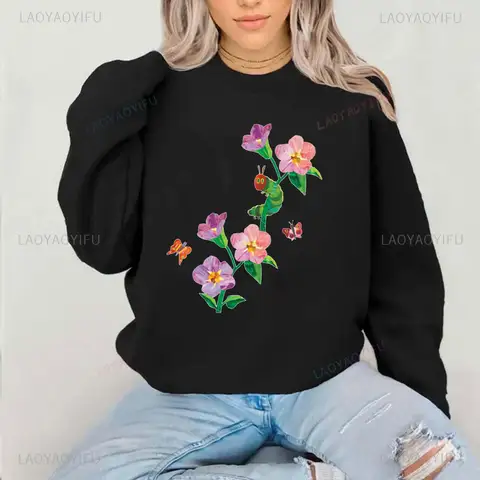 The Very Hungry Caterpillar Crewneck Pullovers Hungry Caterpillar Shirt Children's Book Graphic Hoodies Women Casual Sweatshirt