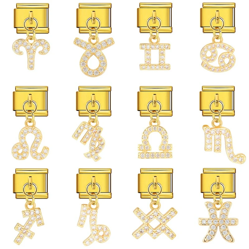 Gold Color Zodiac Sign Italian Bracelet Stainless Steel Modular Link Charms Sparkling Crystal Horoscope Pendant DIY Jewelry
Gold Color Zodiac Sign Italian Bracelet Stainless Steel Modular Link Charms Sparkling Crystal Horoscope Pendant DIY Jewelry
