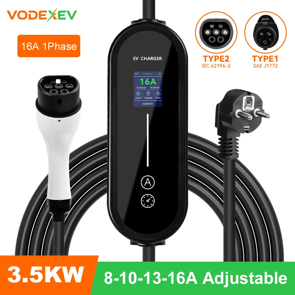 VODEXEV Portable EV Charger Type1 16A Type2 Charging Cable 1Phase Adjustable current Wallbox Cord Schuko Plug for Electric Car
VODEXEV Portable EV Charger Type1 16A Type2 Charging Cable 1Phase Adjustable current Wallbox Cord Schuko Plug for Electric Car