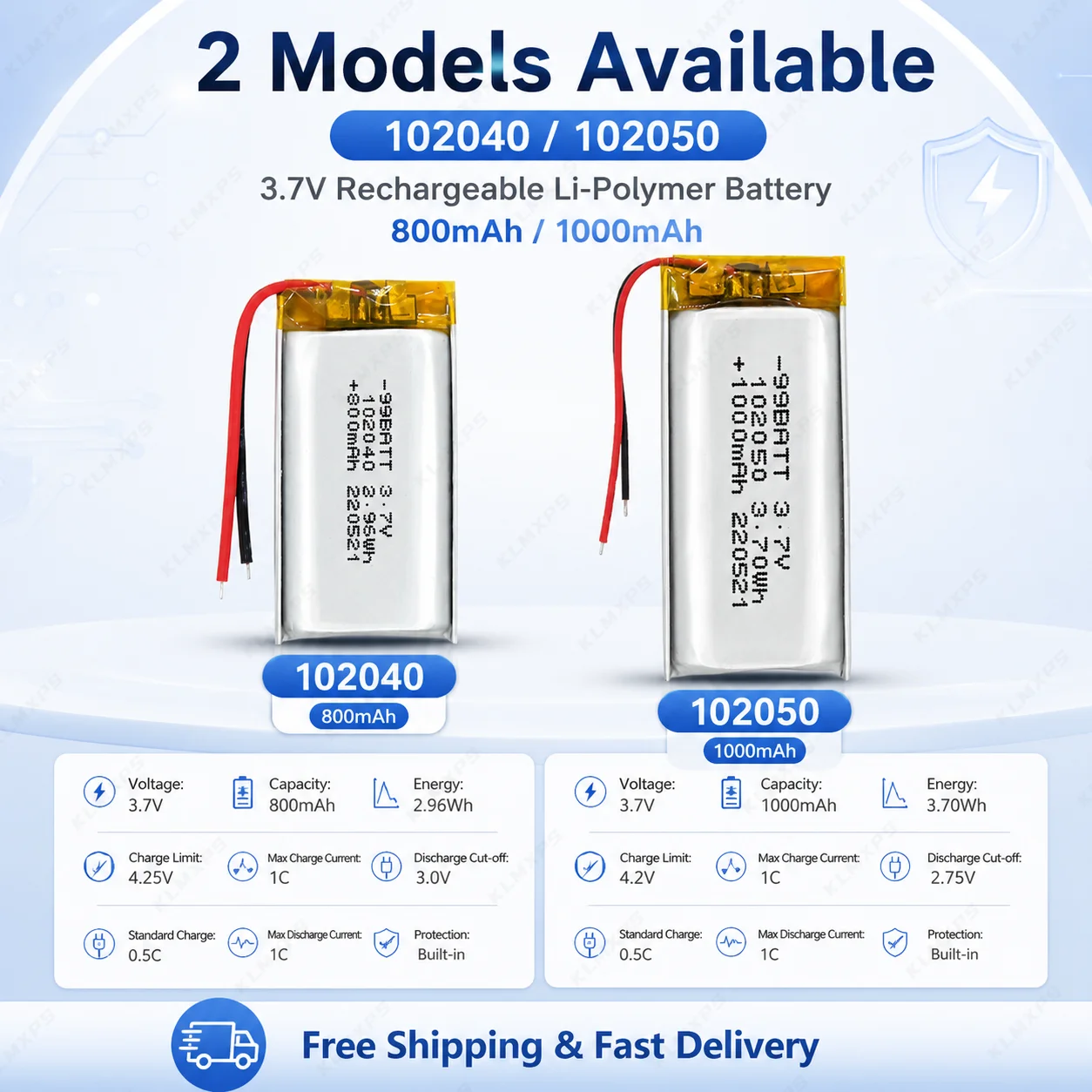 3.7V Rechargeable LiPo Battery 102040 102050 800mAh 1000mAh Polymer Cell for Small Electronics and DIY Projects Mouse
3.7V Rechargeable LiPo Battery 102040 102050 800mAh 1000mAh Polymer Cell for Small Electronics and DIY Projects Mouse