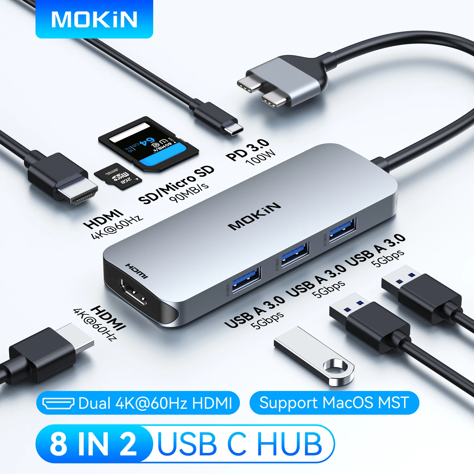Док-станция MOKiN 8-в-2 для MacBook Air/Pro iPad Thunderbolt, ноутбука, USB-концентратор для HDMI, 4K60 Гц, USB3.0, PD, 100 Вт, устройство чтения карт SD/TF
Док-станция MOKiN 8-в-2 для MacBook Air/Pro iPad Thunderbolt, ноутбука, USB-концентратор для HDMI, 4K60 Гц, USB3.0, PD, 100 Вт, устройство чтения карт SD/TF