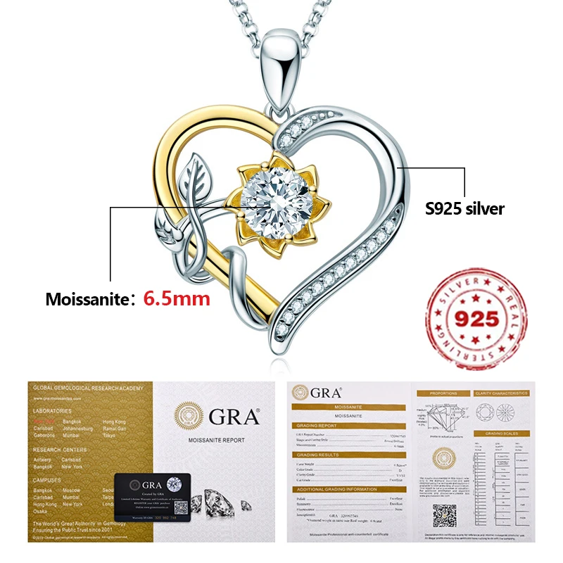 1 Carat Moissanite Romantic Necklace S925 Sterling Silver Chain Sunflower Ladies Love Round Niche Design Heart-shaped Necklace
1 Carat Moissanite Romantic Necklace S925 Sterling Silver Chain Sunflower Ladies Love Round Niche Design Heart-shaped Necklace