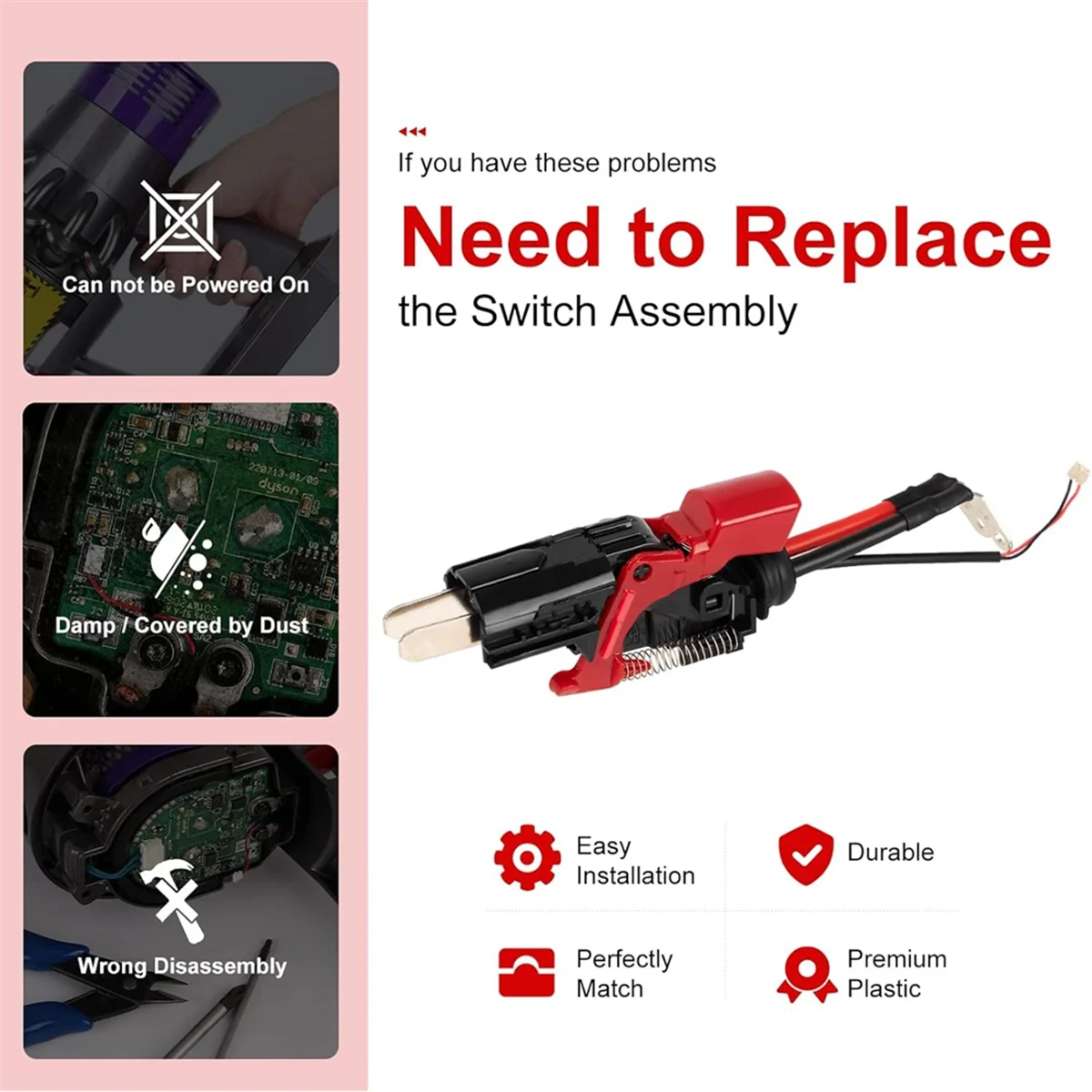 XFDE For Dyson V11 SV14 Vacuum Cleaner Strong Trigger Switch Assembly, Upgraded Power Button Replacement Parts
XFDE For Dyson V11 SV14 Vacuum Cleaner Strong Trigger Switch Assembly, Upgraded Power Button Replacement Parts