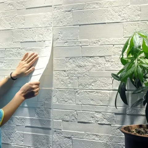 5-15 Stück 35 cm x 35 cm 3D selbstklebender einfarbiger Wandaufkleber wasserdicht DIY Wohnzimmer Hintergrund Ziegelmuster Heimdekoration ﻿