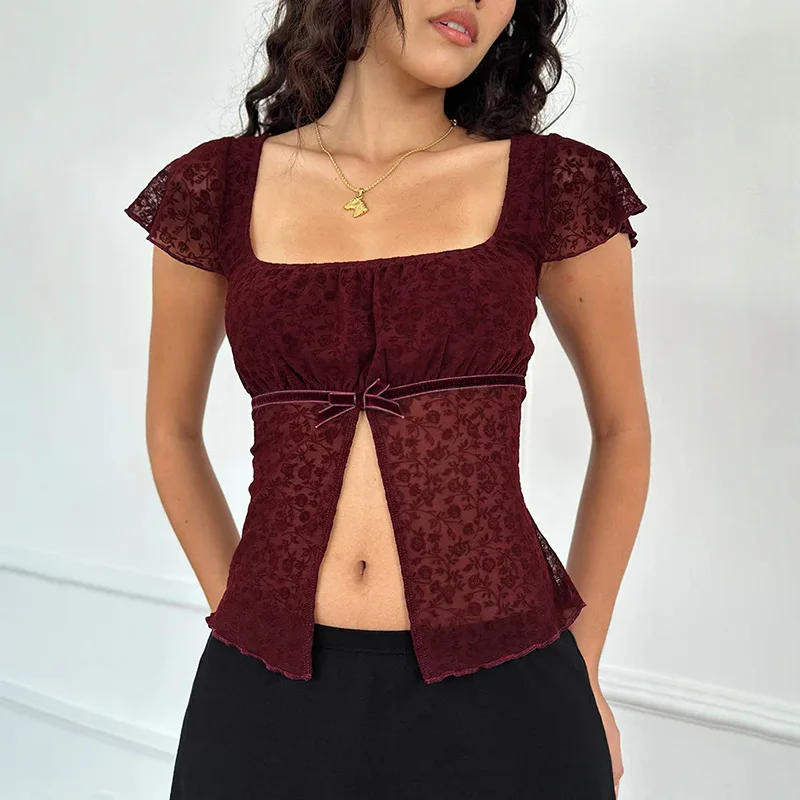 New Square Neck Small Fly Sleeve Top For Women'S Summer Sexy Slit Slim Fit Short Sleeved T-Shirt
New Square Neck Small Fly Sleeve Top For Women'S Summer Sexy Slit Slim Fit Short Sleeved T-Shirt
