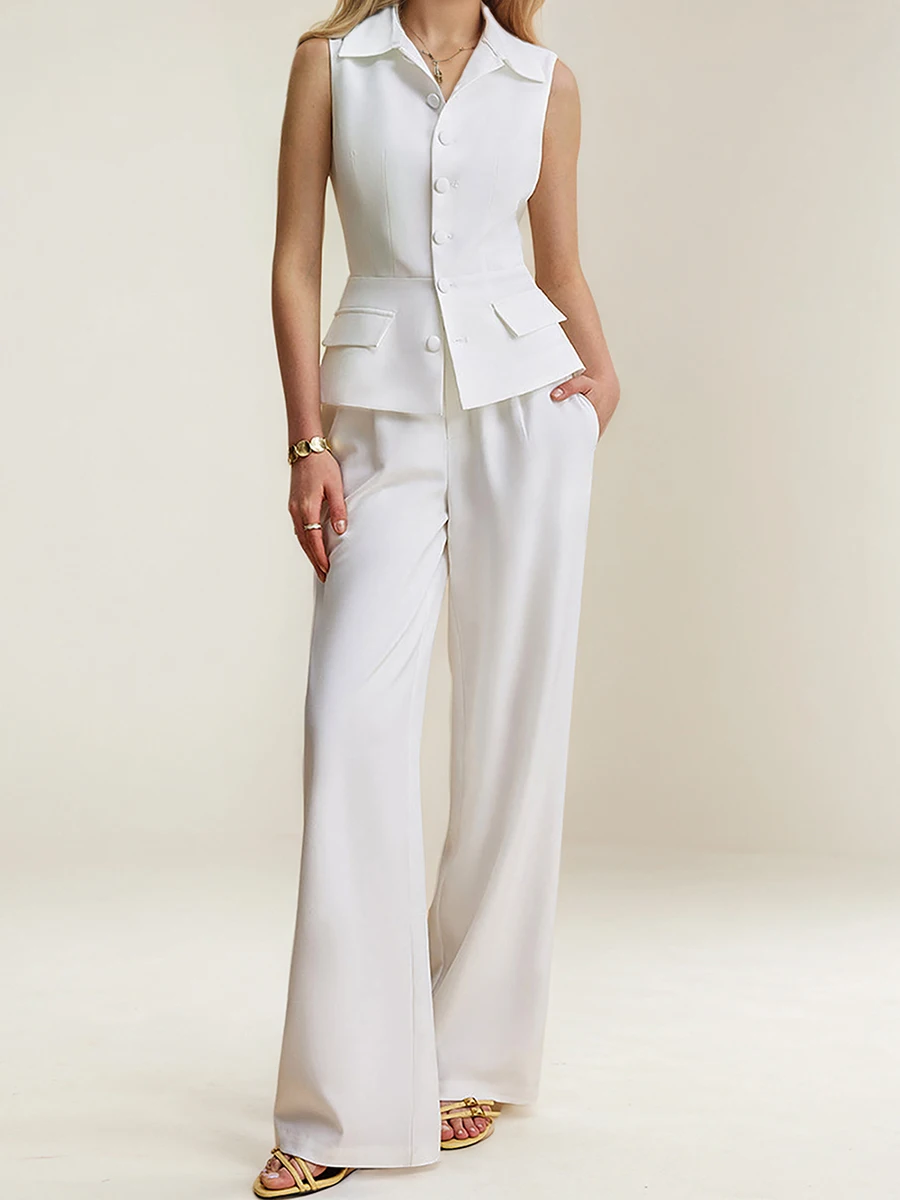 Simple Chic Solid Wide Leg Pants Sets Women Lapel Collar Single Breasted Slim Waistcoat Summer New Casual Fashion Two-piece Set
Simple Chic Solid Wide Leg Pants Sets Women Lapel Collar Single Breasted Slim Waistcoat Summer New Casual Fashion Two-piece Set