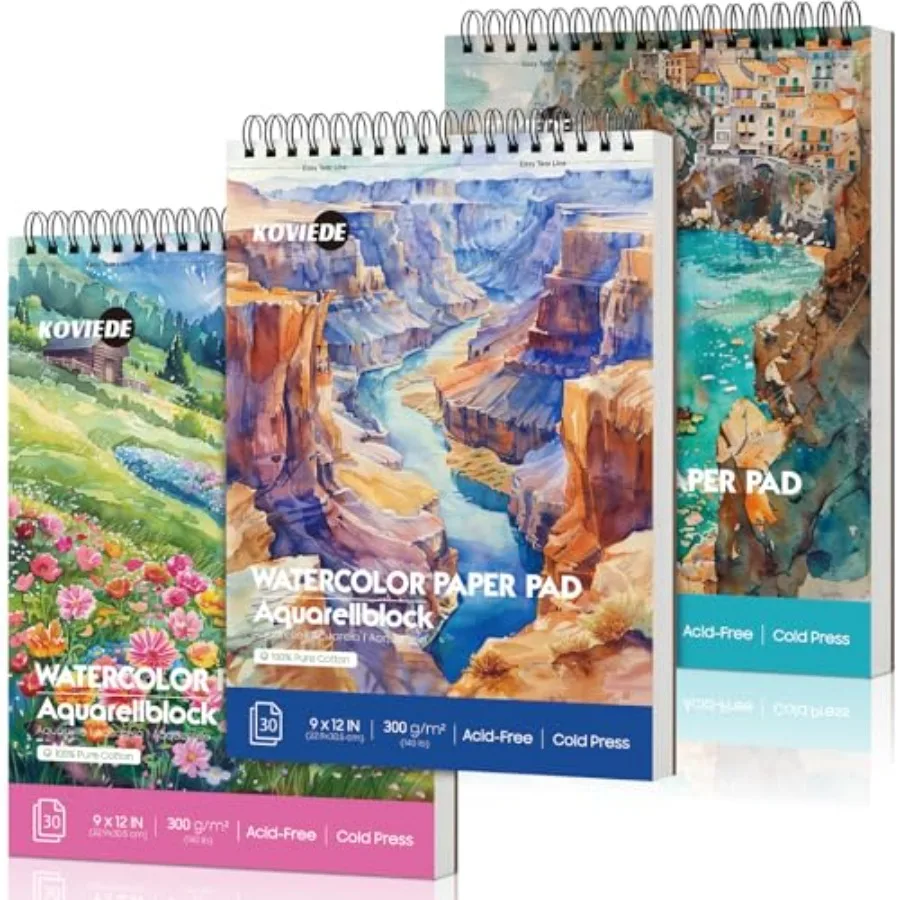100% Cotton Watercolor Paper Pad 9"x12" 3 Pack, 30 Sheets Each - Cold Press 140lb/300gsm Spiral Bound Watercolor Sketchbook, Ar
100% Cotton Watercolor Paper Pad 9"x12" 3 Pack, 30 Sheets Each - Cold Press 140lb/300gsm Spiral Bound Watercolor Sketchbook, Ar