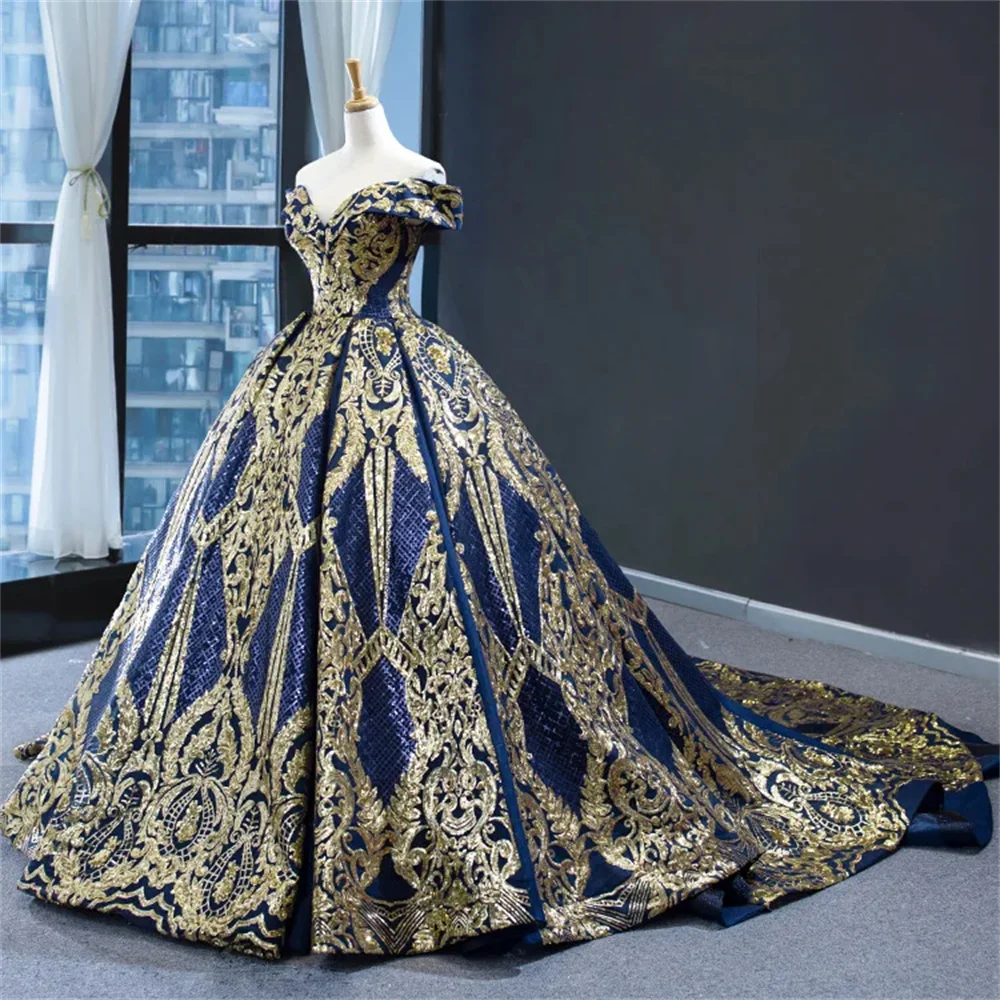 Customize Satin Patchwork Gold With Blue Sequin Lace Ball Gown Bridal Evening Party Dress Deep V Neck Luxury Formal Gown
Customize Satin Patchwork Gold With Blue Sequin Lace Ball Gown Bridal Evening Party Dress Deep V Neck Luxury Formal Gown