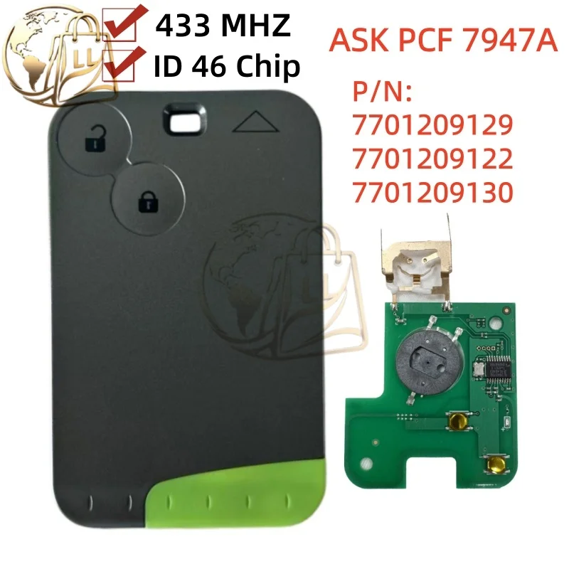 For Renault Laguna Espace Velsatis 2001-2009 PCF7947 ID46 Chip 433Mhz ASK 2 Buttons Remote Card Car Key
For Renault Laguna Espace Velsatis 2001-2009 PCF7947 ID46 Chip 433Mhz ASK 2 Buttons Remote Card Car Key
