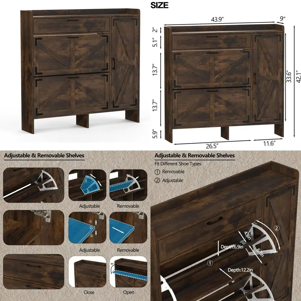 Shoe Cabinet with 2 Flip Drawers, Shoe Storage Cabinet for Entryway, Shoe Rack with Adjustable Side Cabinet, Freestanding Hidden
Shoe Cabinet with 2 Flip Drawers, Shoe Storage Cabinet for Entryway, Shoe Rack with Adjustable Side Cabinet, Freestanding Hidden