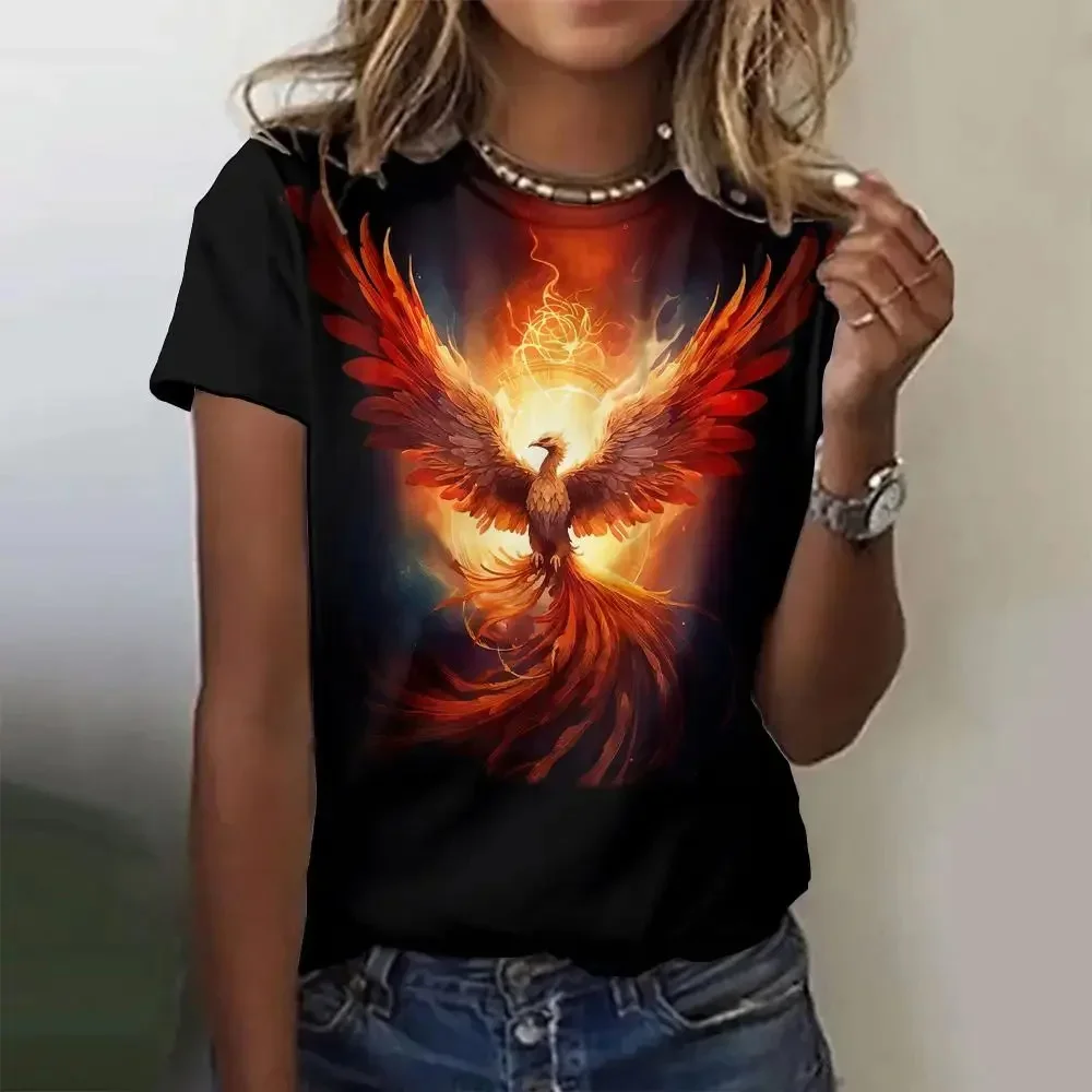 Summer Women's T-shirt Fashion Phoenix Pattern Top Trendy Short sleeved Clothing Round Neck Loose Top Women's Party T-shirt
Summer Women's T-shirt Fashion Phoenix Pattern Top Trendy Short sleeved Clothing Round Neck Loose Top Women's Party T-shirt