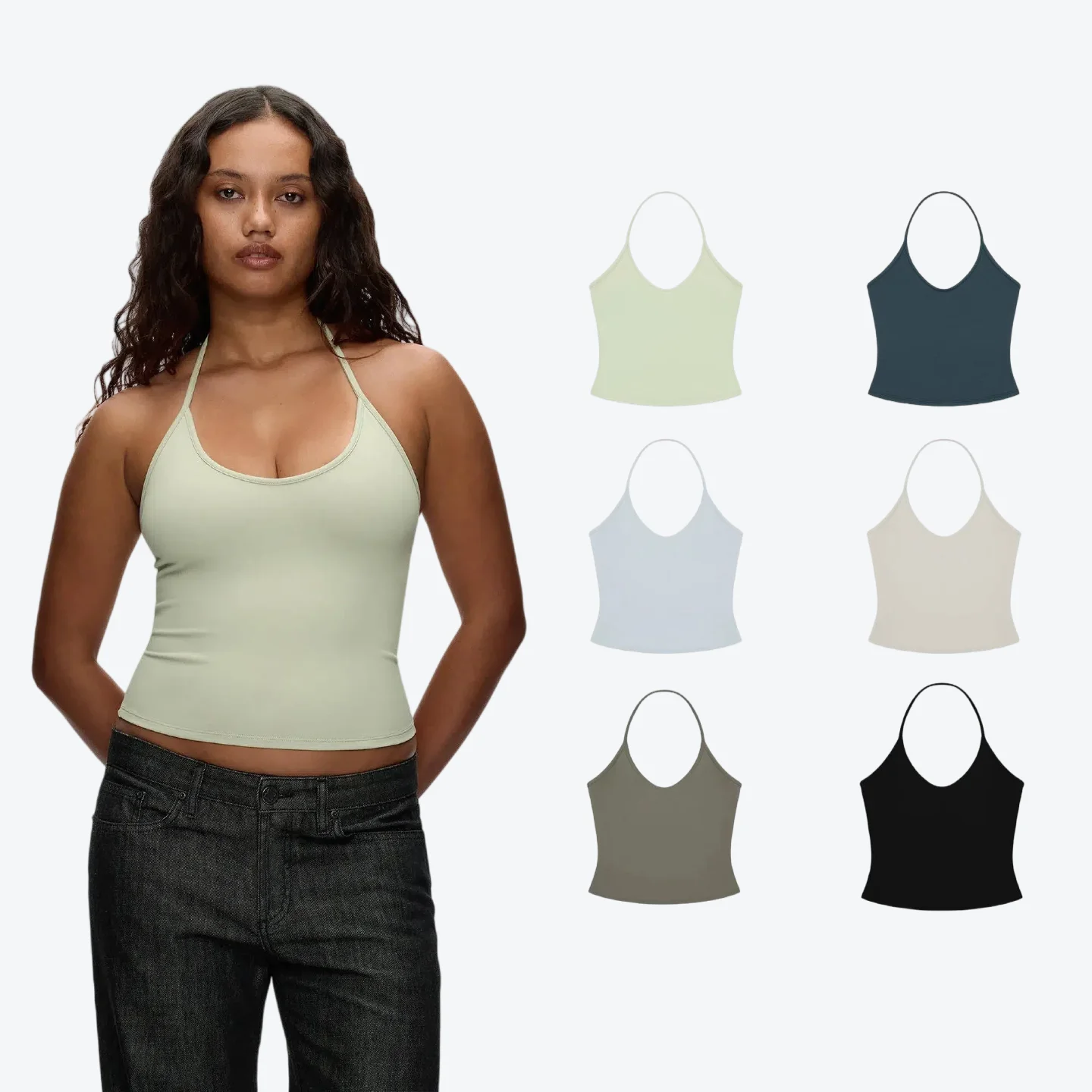Tank neck halter shirt, small u-neck short vest, thin belt halter, American, solid color vest, custom-dyed soy milk top.
Tank neck halter shirt, small u-neck short vest, thin belt halter, American, solid color vest, custom-dyed soy milk top.