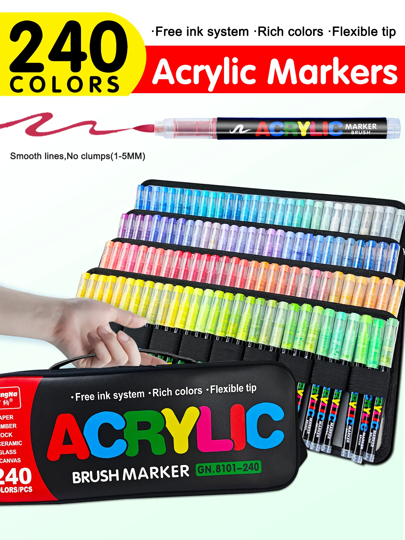 240 Colors GuangNa Set Acrylic Paint Markers Brush Tip Paint For Rock Painting Festival Gift DIY Art Pens Comes With Storage Bag
240 Colors GuangNa Set Acrylic Paint Markers Brush Tip Paint For Rock Painting Festival Gift DIY Art Pens Comes With Storage Bag