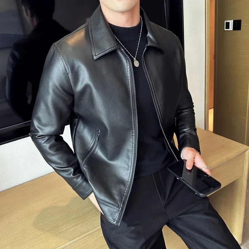 Slim Fit Jacket Coats Motorcycle PU Leather Jacket Fashion New Anti-wind Lapel Solid Casual Men Bomber Leather Jacket
Slim Fit Jacket Coats Motorcycle PU Leather Jacket Fashion New Anti-wind Lapel Solid Casual Men Bomber Leather Jacket
