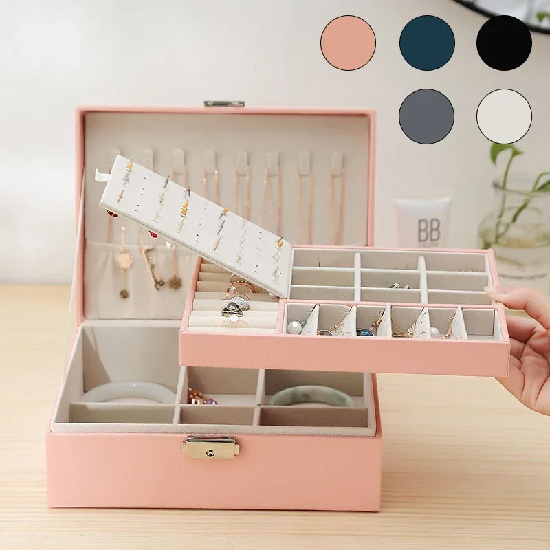 Two-Layer Leather Jewelry Box with Lock Earrings Rings Necklace Storage Organizers Portable Flip Lid Boxes for Women Girls Gift
Two-Layer Leather Jewelry Box with Lock Earrings Rings Necklace Storage Organizers Portable Flip Lid Boxes for Women Girls Gift
