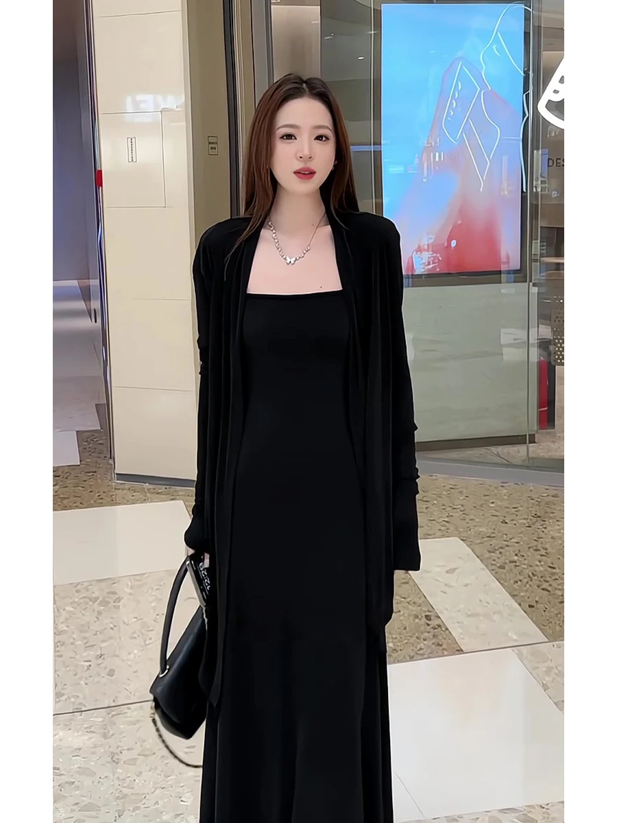 Fashionable Ice Silk Open Cardigan And Thin Strap Dress Set Women's Loose Style Two-Piece Suit for Spring Autumn Commute
Fashionable Ice Silk Open Cardigan And Thin Strap Dress Set Women's Loose Style Two-Piece Suit for Spring Autumn Commute