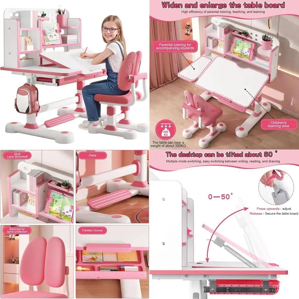 Adjustable Height Kids Desk & Chair with 50-Degree Tilt and Storage Shelf for Study or Bedroom (Pink)
Adjustable Height Kids Desk & Chair with 50-Degree Tilt and Storage Shelf for Study or Bedroom (Pink)