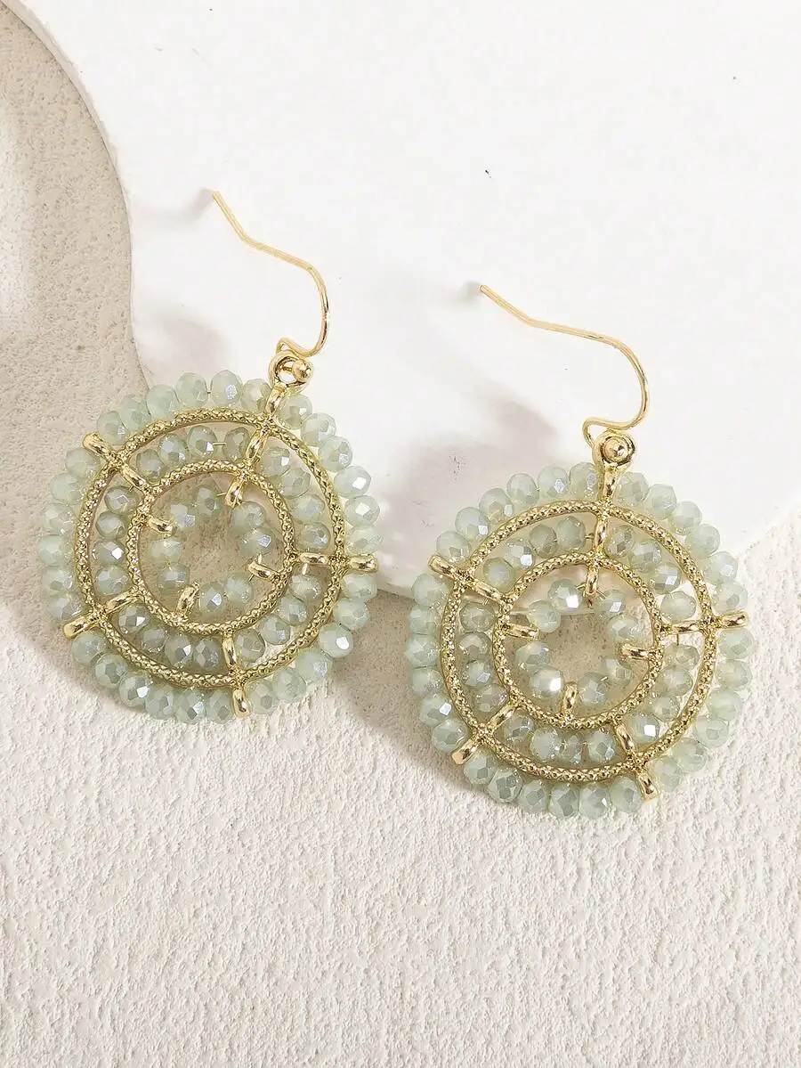 Handmade Beaded Glass Round Bohemian Earrings In Light Green For Women
Handmade Beaded Glass Round Bohemian Earrings In Light Green For Women