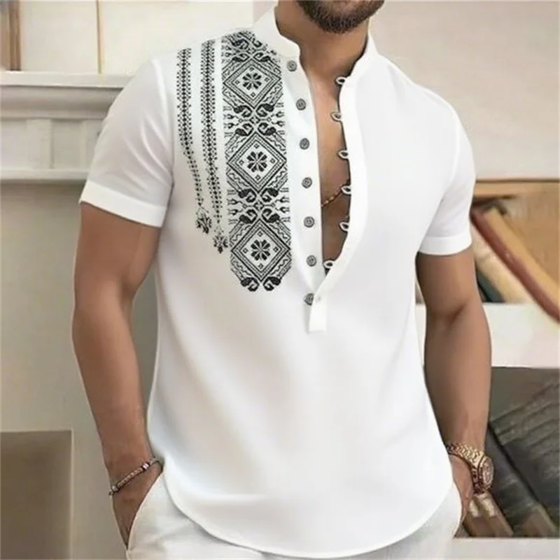 25 colors men's fashionable seven-button shirt loose V-neck henley collar high-quality fabric short-sleeved Hawaiian shirt 
25 colors men's fashionable seven-button shirt loose V-neck henley collar high-quality fabric short-sleeved Hawaiian shirt