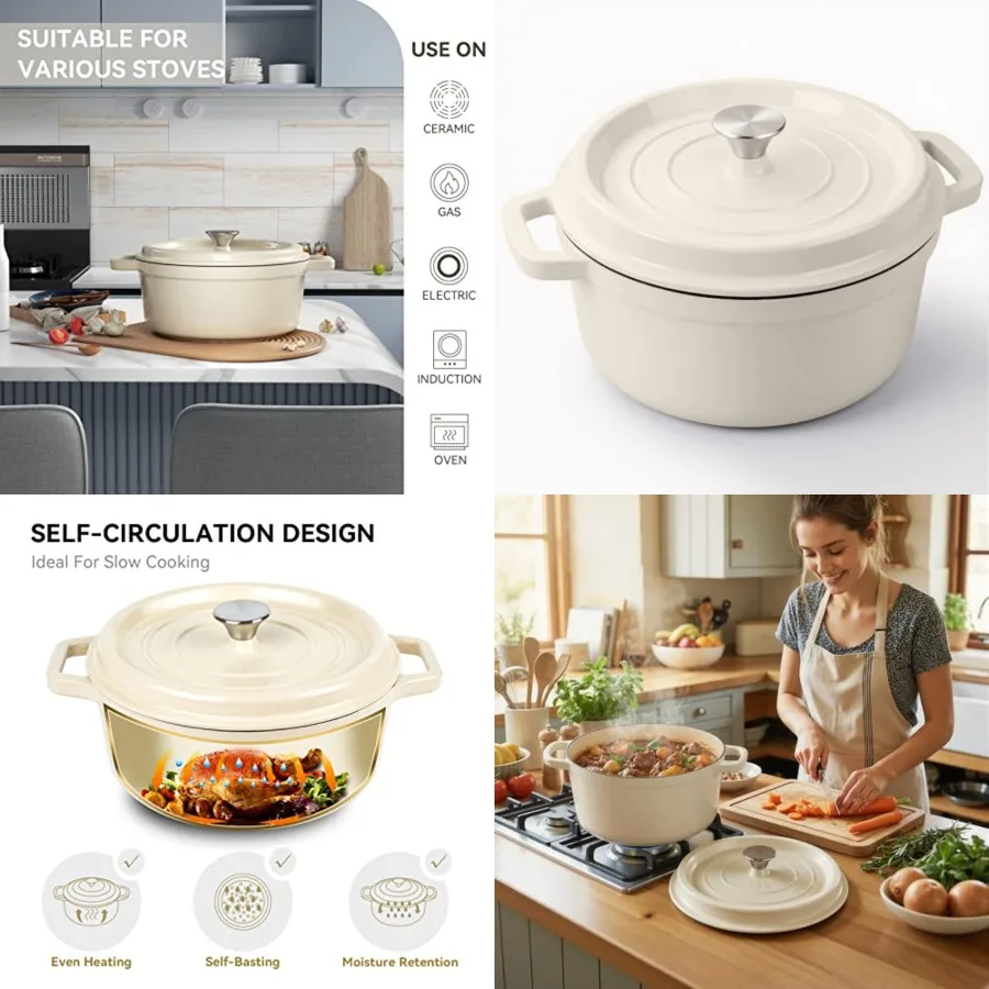 6.5 Quart Enameled Dutch Oven Pot with Lid, Cast Iron Dutch Oven with Dual Handles for Bread Baking, Cooking, Non-stick Enamel
6.5 Quart Enameled Dutch Oven Pot with Lid, Cast Iron Dutch Oven with Dual Handles for Bread Baking, Cooking, Non-stick Enamel