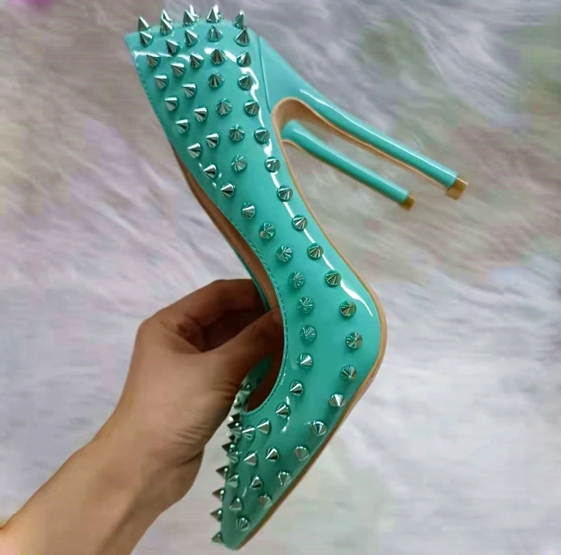 Mint Green Shining Rivets Studs 8/10 /12 cm Stiletto Heels Pumps Full Metal Spikes High Heel Pointed Toe Woman Banquet Shoes
Mint Green Shining Rivets Studs 8/10 /12 cm Stiletto Heels Pumps Full Metal Spikes High Heel Pointed Toe Woman Banquet Shoes