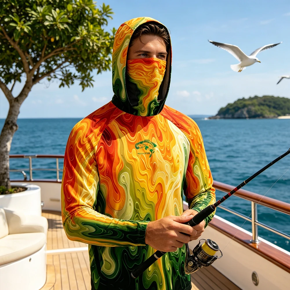 UPF50+ Anti‑Sun Men Long Sleeve Fishing Shirt Hooded Face Mask Breathable Soft Comfort Fishing Hoodies Top Wear for Fishing
UPF50+ Anti‑Sun Men Long Sleeve Fishing Shirt Hooded Face Mask Breathable Soft Comfort Fishing Hoodies Top Wear for Fishing