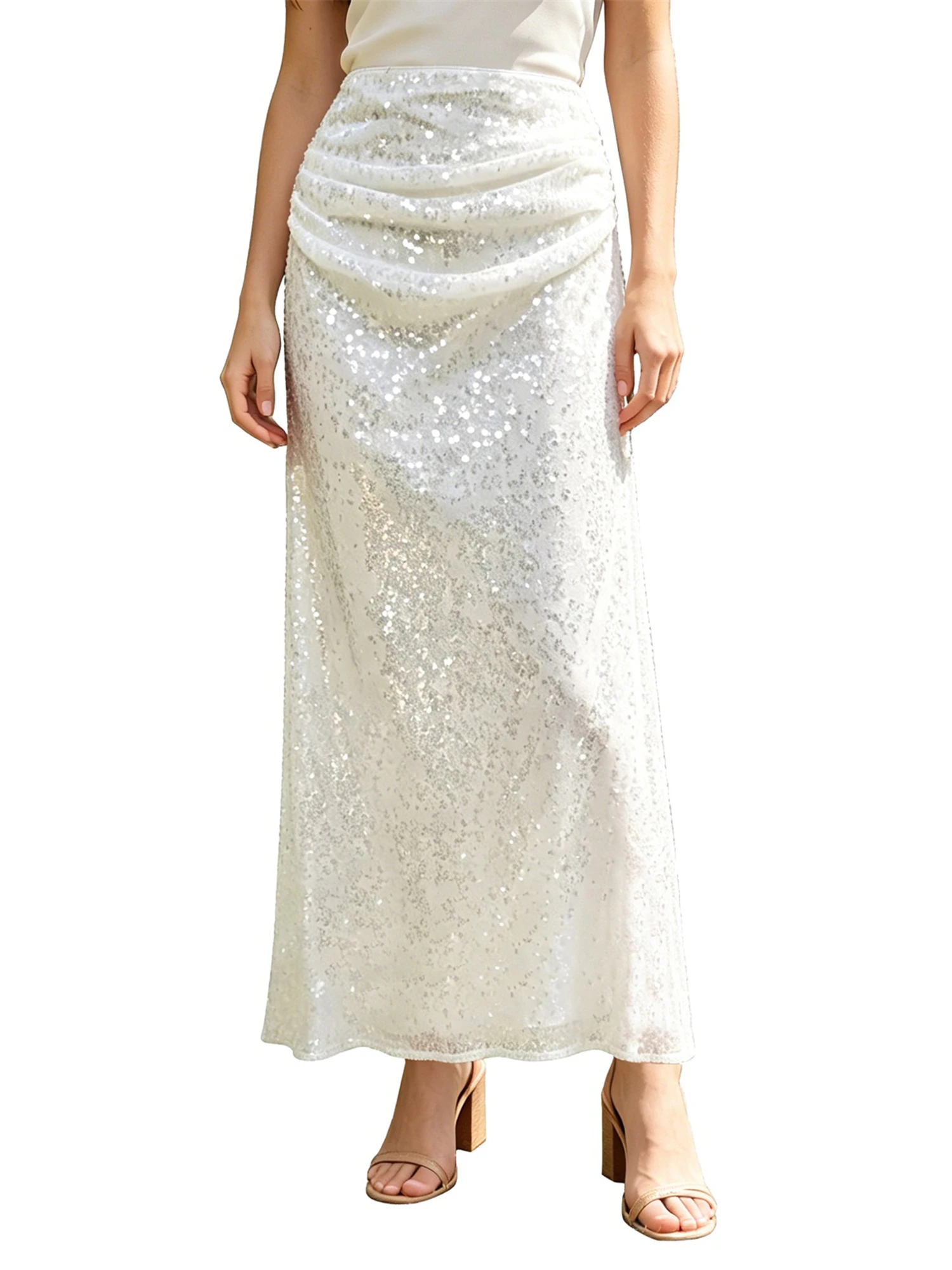 Women Summer Sequin Skirts Elegant Ruched Waist Sparkly Long Formal Skirt for Beach Club Party Streetwear
Women Summer Sequin Skirts Elegant Ruched Waist Sparkly Long Formal Skirt for Beach Club Party Streetwear