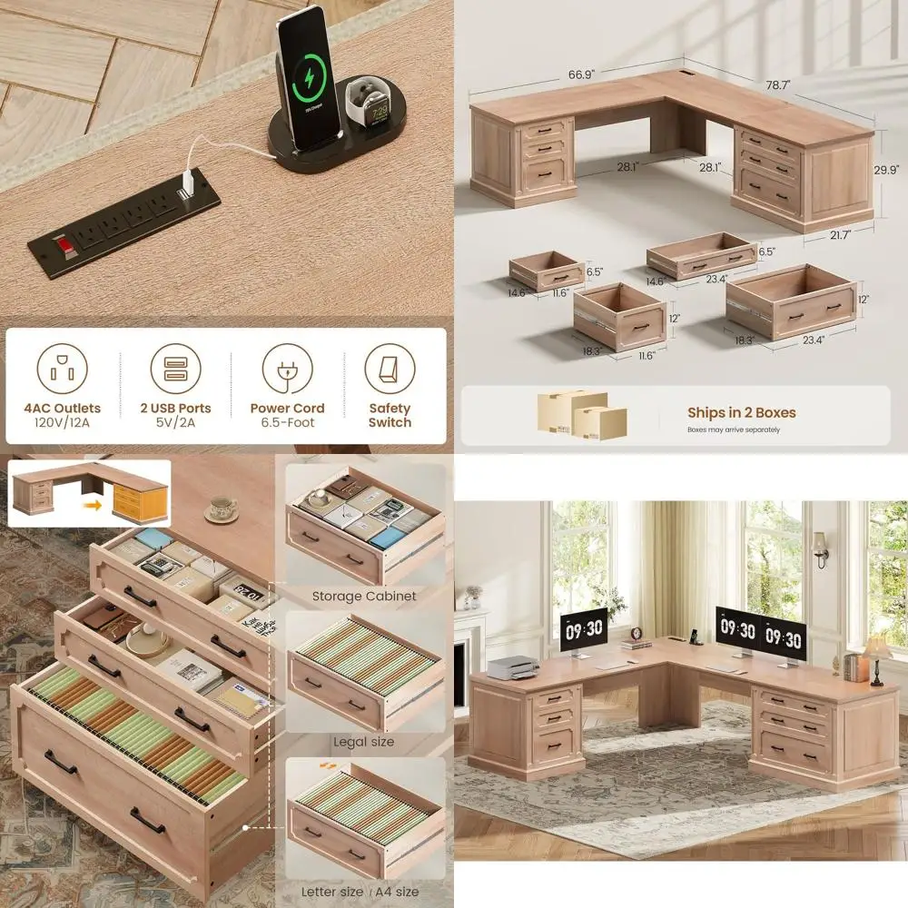 L Shaped Executive Desk 78.7 with 6 Drawers, Power Outlet, Cabinet Storage, Oak Wood for Home Office and Study
L Shaped Executive Desk 78.7 with 6 Drawers, Power Outlet, Cabinet Storage, Oak Wood for Home Office and Study