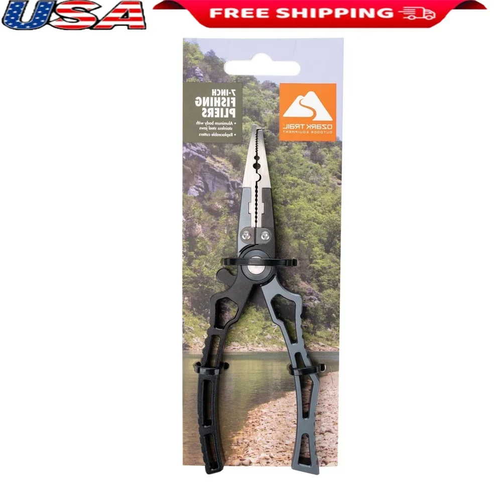 6.5 Inch Aluminum Fishing Pliers with Stainless Steel Jaws Replaceable Wire Cutters Crimping Tools and Locking Feature
6.5 Inch Aluminum Fishing Pliers with Stainless Steel Jaws Replaceable Wire Cutters Crimping Tools and Locking Feature
