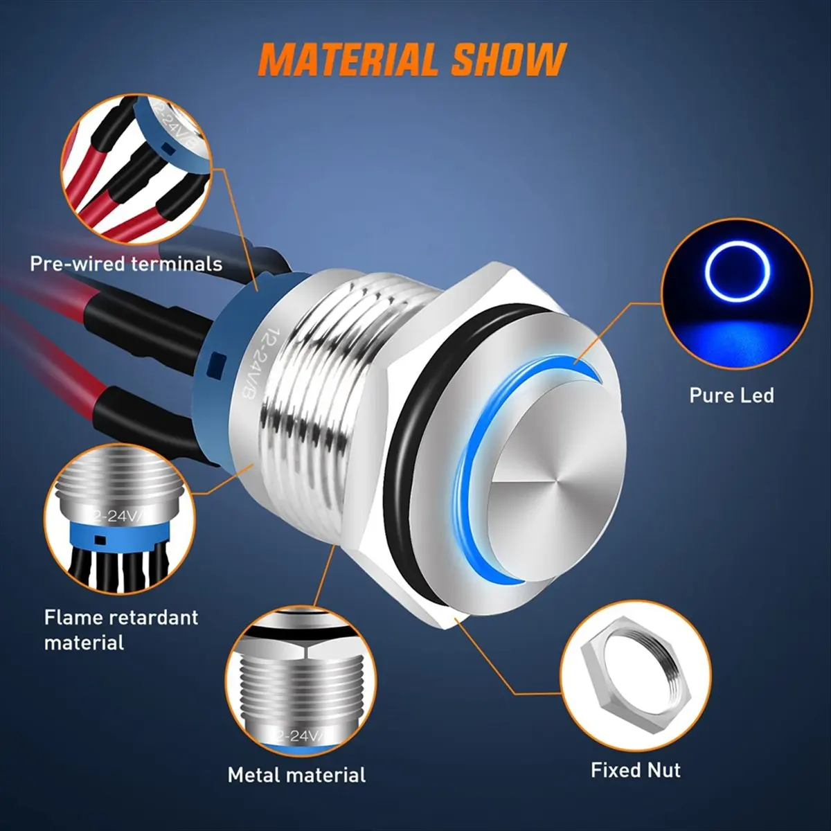A89X 12mm Push Button Switch 5PCS with Pre Wired Harness 12V 24V Self Locking Latching LED Round Waterproof Metal Switch
A89X 12mm Push Button Switch 5PCS with Pre Wired Harness 12V 24V Self Locking Latching LED Round Waterproof Metal Switch