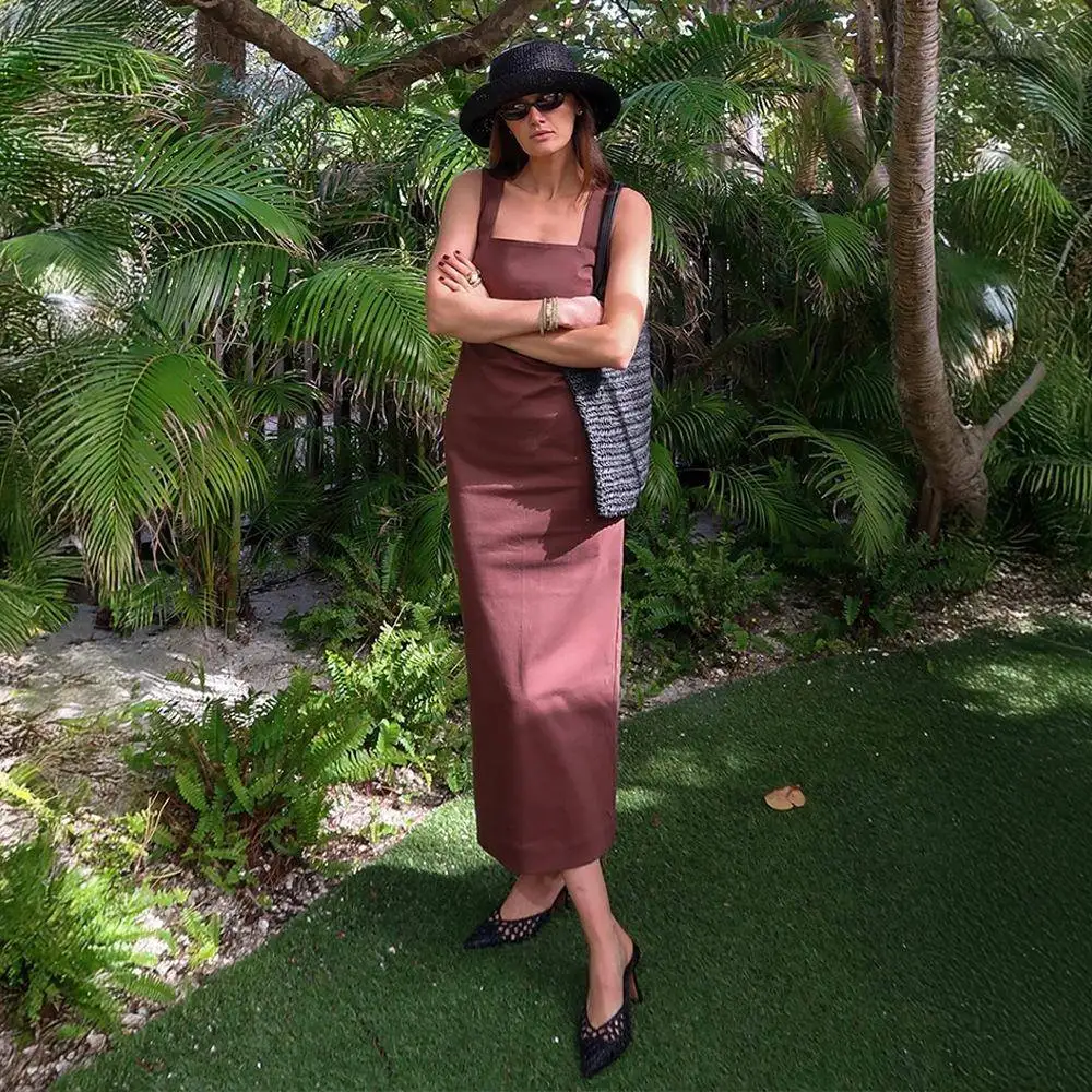 Simple Pure Color Square Neck Strap Dress Slim Fit Cotton Linen Long Dress Summer New Style Casual Wear Midi Dress
Simple Pure Color Square Neck Strap Dress Slim Fit Cotton Linen Long Dress Summer New Style Casual Wear Midi Dress