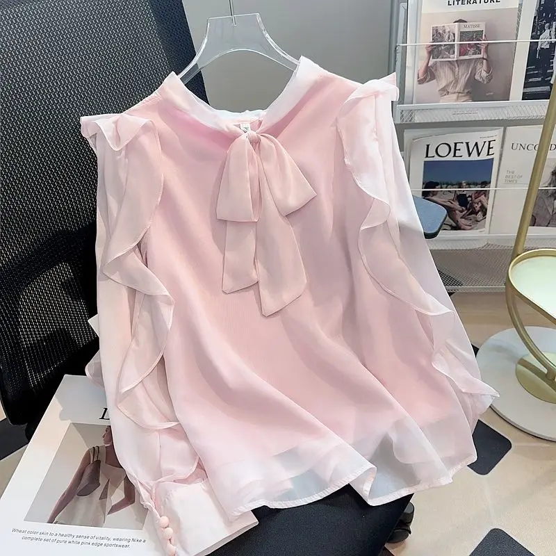 Женская блузка с бантом и V-образным вырезом, в Корейском стиле
Женская блузка с бантом и V-образным вырезом, в Корейском стиле