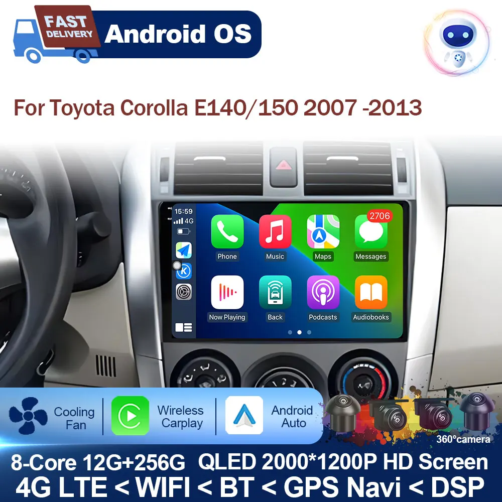 for Toyota Corolla E140/150 2007 - 2013 QLED Screen Car Radio Stereo Player Android Auto Carplay GPS Navi Head Unit Stereo BT
for Toyota Corolla E140/150 2007 - 2013 QLED Screen Car Radio Stereo Player Android Auto Carplay GPS Navi Head Unit Stereo BT