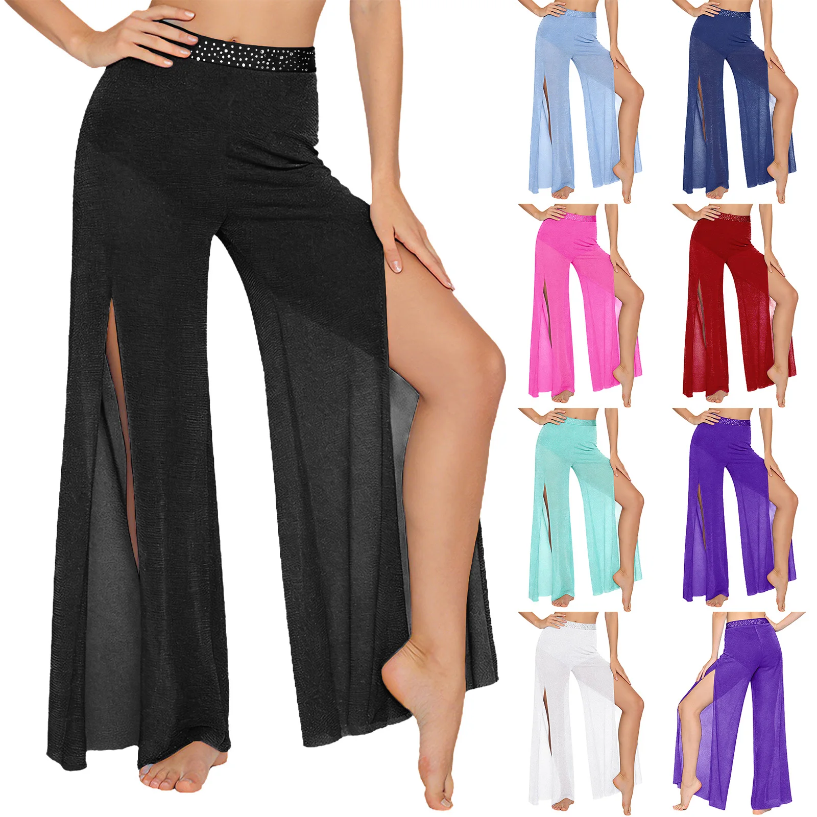 Women Modern Lyrical Dance Pants Rhinestone Shimmery Mesh Wide Leg Pants Built-in Briefs Skating Gymnastics Acrobatics Trousers
Women Modern Lyrical Dance Pants Rhinestone Shimmery Mesh Wide Leg Pants Built-in Briefs Skating Gymnastics Acrobatics Trousers
