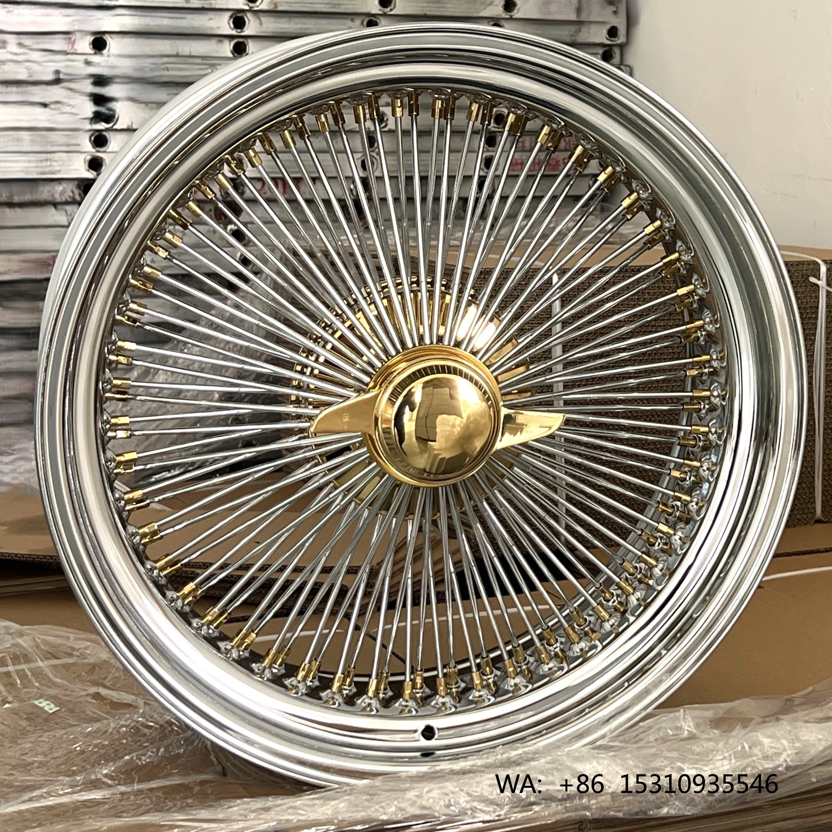New 20X8 Inch Straight Lace Wire Wheel with 100 Spokes Standard Triple Gold Steel Wire Rim Includes 2 bar Spinner and Adapter
New 20X8 Inch Straight Lace Wire Wheel with 100 Spokes Standard Triple Gold Steel Wire Rim Includes 2 bar Spinner and Adapter