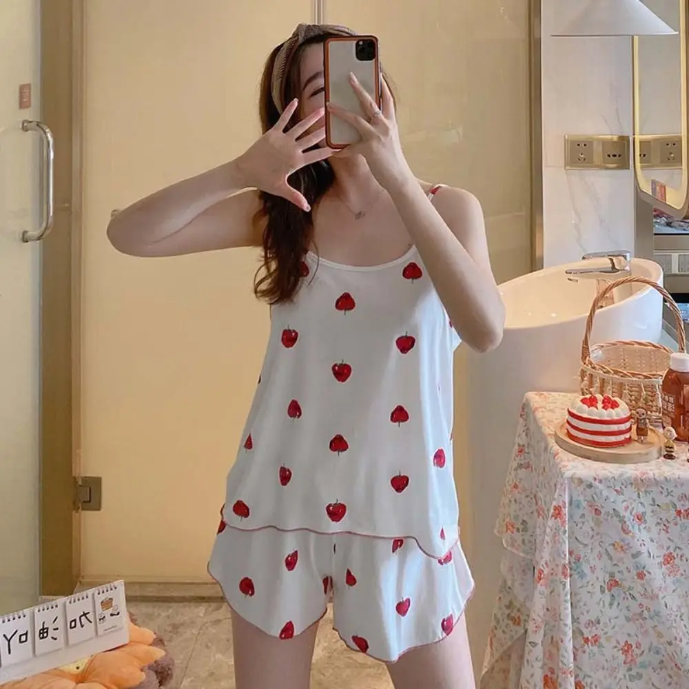 Round Neck Camisole Shorts Nightwear Strawberry Summer Sleeveless Pajamas Women Homewear Carrot Two Piece Nightwears Girl
Round Neck Camisole Shorts Nightwear Strawberry Summer Sleeveless Pajamas Women Homewear Carrot Two Piece Nightwears Girl