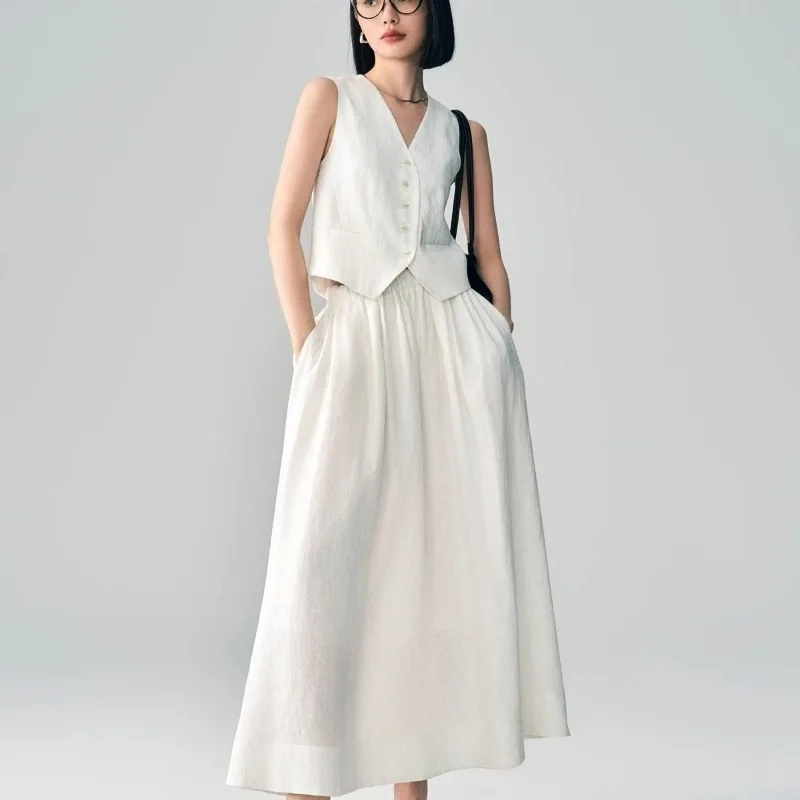 Old Money Style Women Linen Sleeveless V Neck Vest High Waist Pleated Midi Skirt Two Piece Set
Old Money Style Women Linen Sleeveless V Neck Vest High Waist Pleated Midi Skirt Two Piece Set